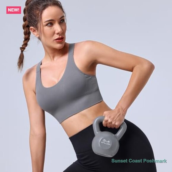 Racerback High Support Sports Bras Adjustable Seamless Padded Workout Bras - Picture 5 of 7